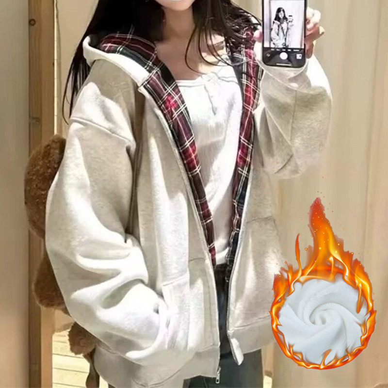 重磅华棉复合卫衣女新款宽松大码慵懒风拉链开衫外套超市批发品质|undefined