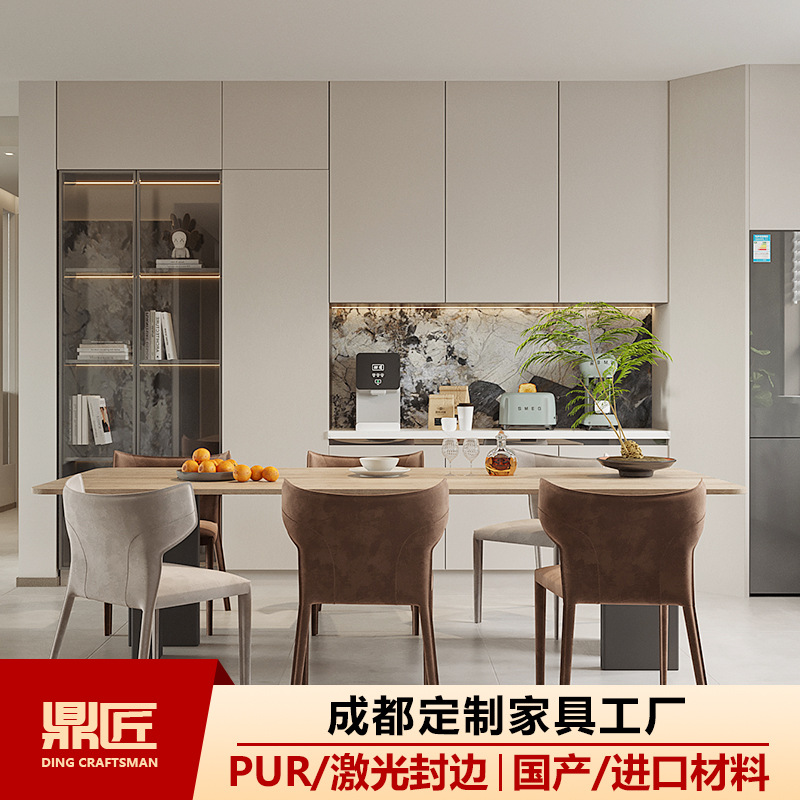 Chengdu Whole House Custom Furniture High Cabinet Wall-Mounted Integrated Living Room and Restaurant Storage Cabinet Modern Simple Decorative Cabinet