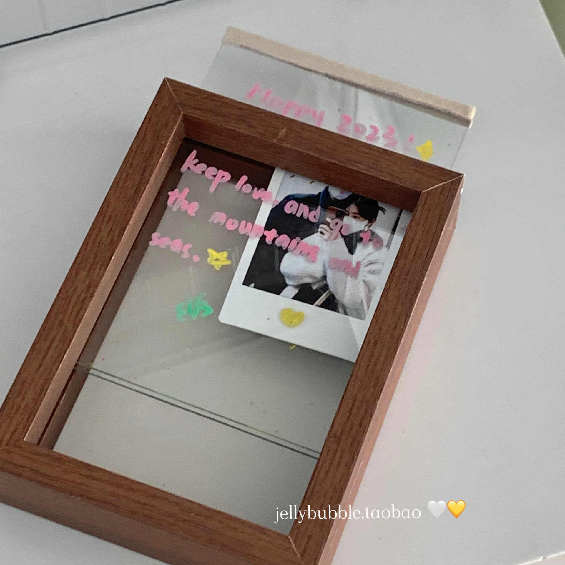 Commemorative gift | 3-inch instant photo idol small card wooden display stand photo frame stand with painting and doodle area