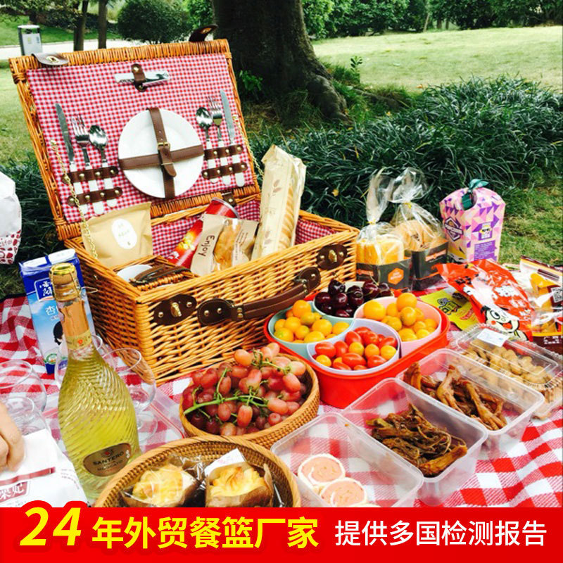 Fábrica de caña de mano con cubierta cesta de regalo de excursión con cubierta de platos cesto de almacenamiento ins cesto de picnic de sauce