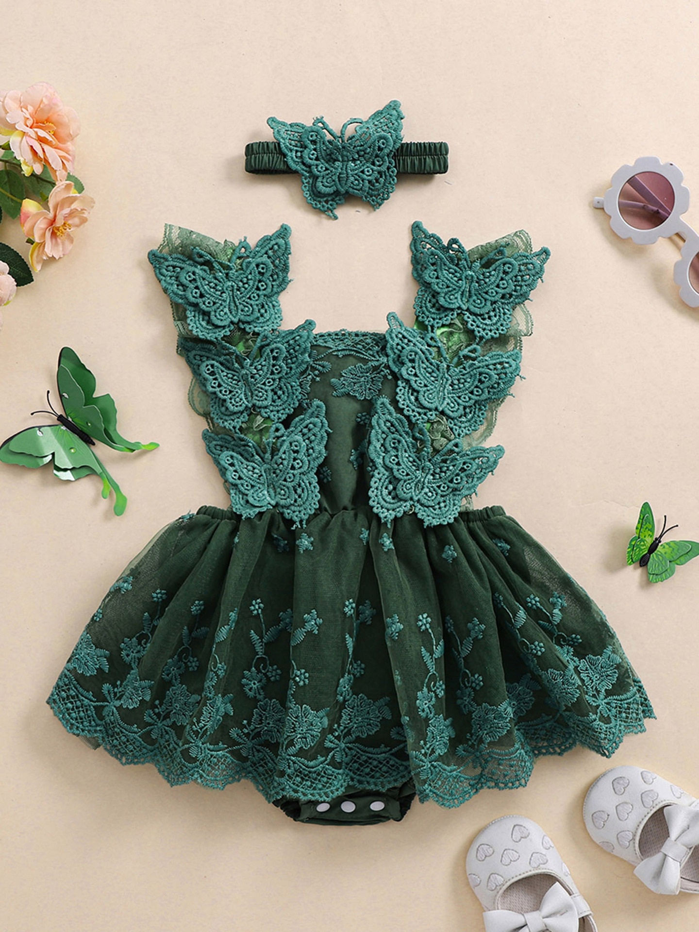 0.0 78.74ft Baby Girls Rompers Dress Lace Butterfly Fly Transfronterizo