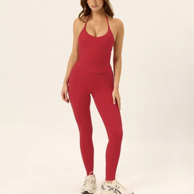 Europa y América trajes de yoga transfronterizos para mujeres cuello colgante con cojín de pecho chaleco deportivo de alta elasticidad de alta velocidad de elevación de cadera seco pantalones de gimnasio