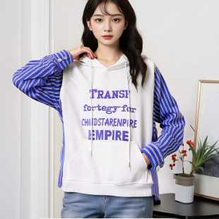 60.00 kg-175.00 kg plus size Women's Wear Design Niche Hooded Sweat 2024 Autumn New Fake Two-piece Top