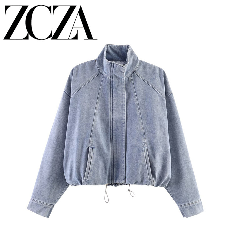 Zcza Self-Made European and American Style New Women's Fashion Versatile Cross-Border Stand-Collar Denim Bomber Jacket