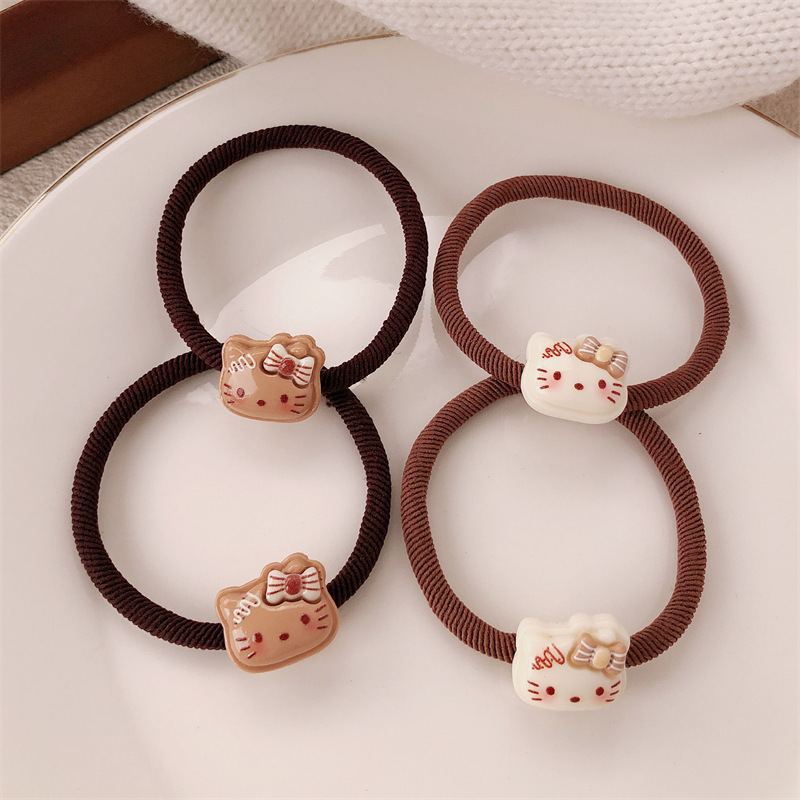 Curry crema kt gato base coreana de alta elasticidad cuerda de cabeza de pelotas de nicho simple anillo de pelo de banda de goma adornos para el pelo