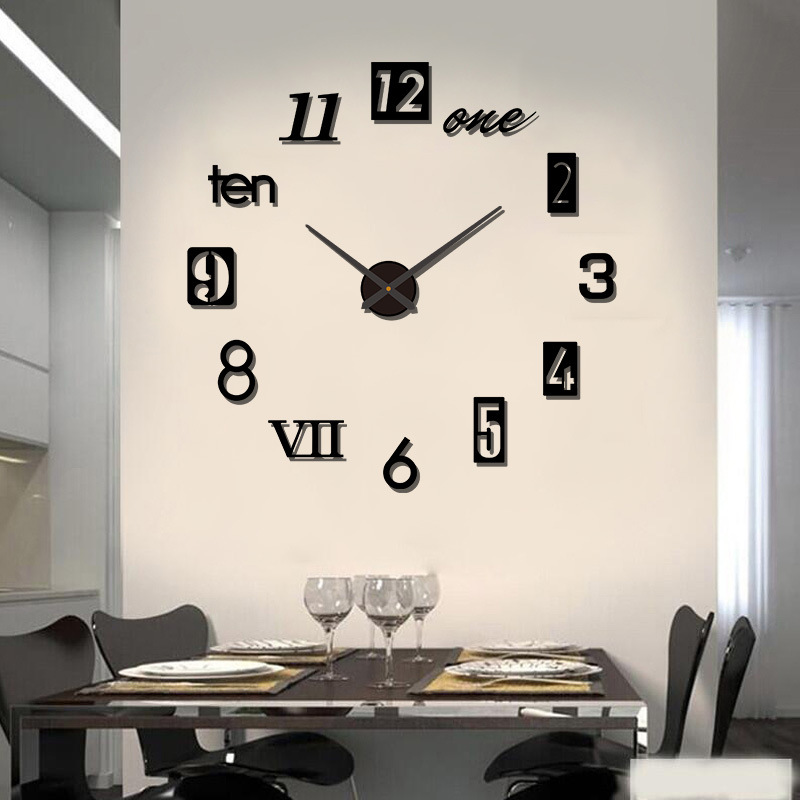 Nordic simple ponche-libre grande DIY Reloj de pared creativo salón dormitorio mudo reloj espejo etiqueta de la pared reloj decorativo