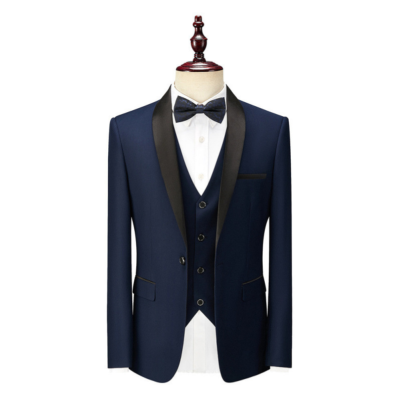 Elegante completo da uomo a tre pezzi con collo a scialle, ideale per cerimonie, spettacoli teatrali, banchetti e feste, perfetto per lo sposo, i testimoni e per qualsiasi altra occasione._voghion.com