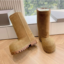 丑萌大头雪地靴女厚底2024新款一脚蹬加绒加厚保暖中筒靴东北棉靴