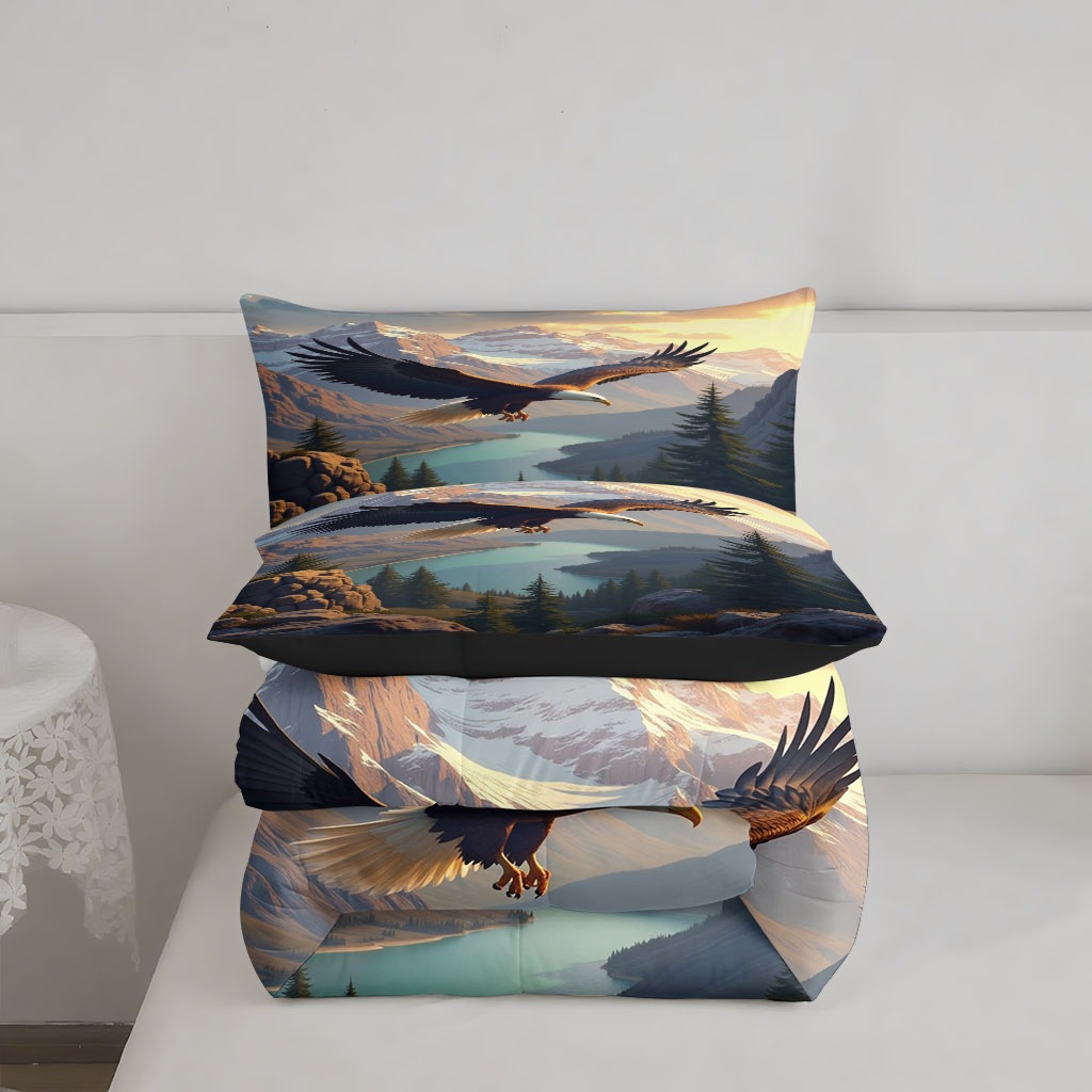 TEMU / JIT nuevo producto transfronterizo Eagle 3D impresión digital 180gms colcha colcha almohada conjunto suministro directo de fabricantes