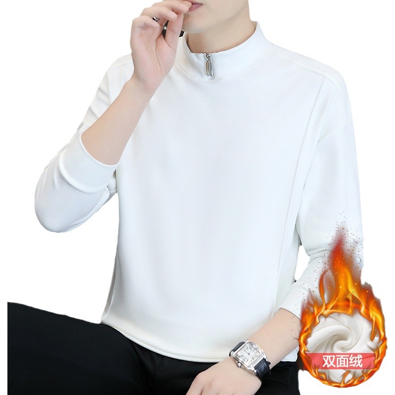 Winter solid color woolen base sweatshirt with zipper
