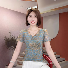 一件代发法式气质名媛轻熟风淑女时尚网纱上衣时尚显瘦上衣夏装