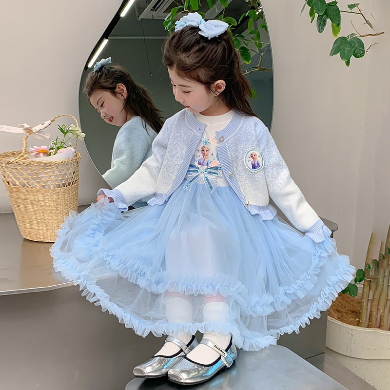 Girls Dress Spring and Autumn 2025 New Children's Spring Elsa Princess Dress Children's Spring Dress Two-Piece Set
