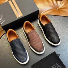 跨境2024新款杰尼高端运动休闲男鞋一脚蹬套脚休闲懒人鞋真皮牛皮