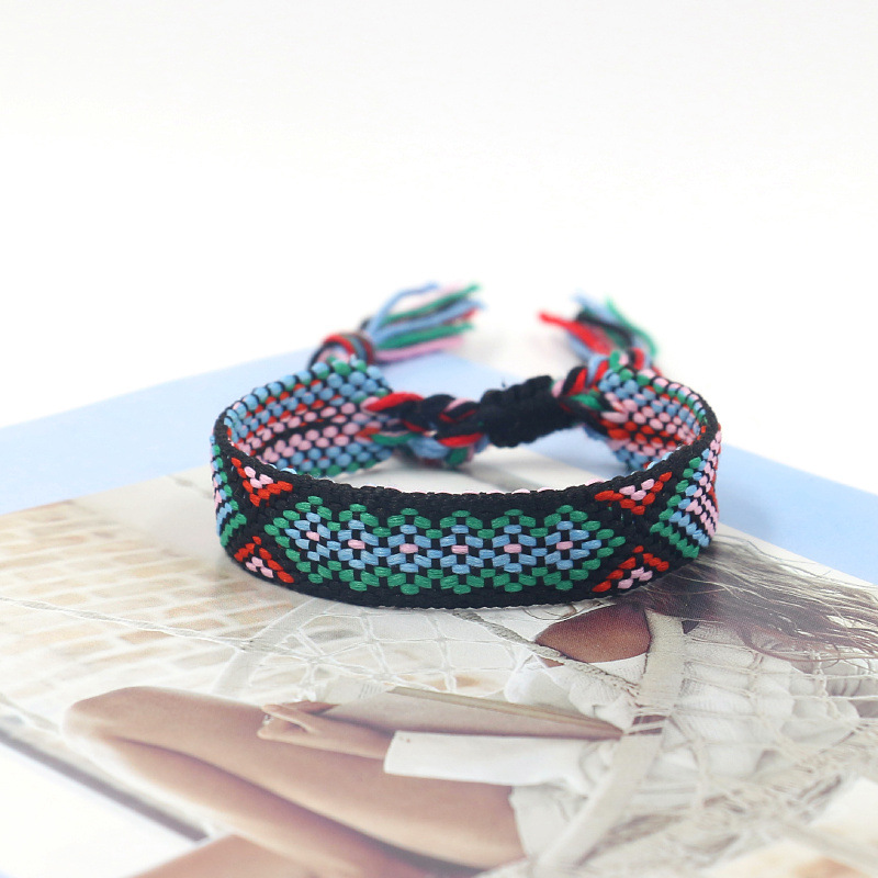 Nueva Cruz-frontera popular de color bohemio tejido pulsera fans correa de muñeca pulsera de la Amistad artística