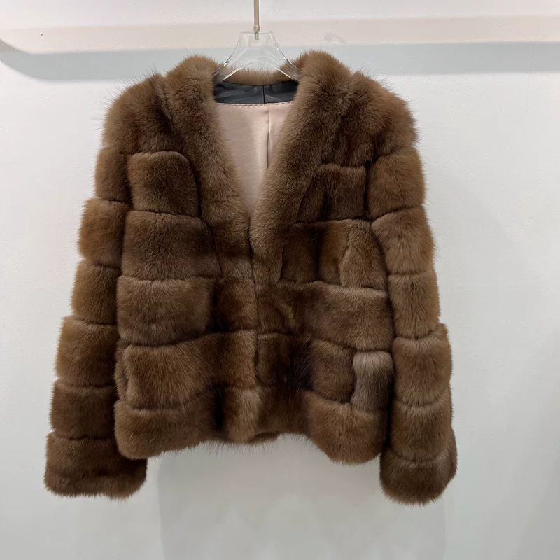 Классический женский пальто из лисьего меха под sable импортованная лисья меховая шуба 2024 новый slim ворот из меха молодой стиль