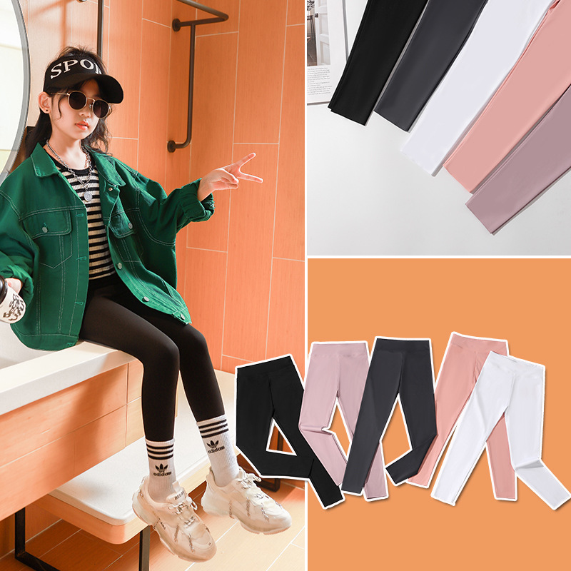 Pantalones de tiburón para niñas pantalones de yoga para niños engrosados forrados de lana Otoño e Invierno prendas de vestir exteriores pantalones de Barbie Slim pantalones de terciopelo de fondo negro