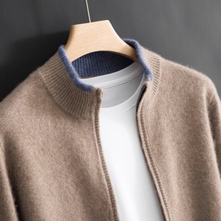 Z2024 New Autumn and Winter Sweater Men's Cardigan Half Turtleneck Zipper Fashion Jacket Business Knitted Sweater