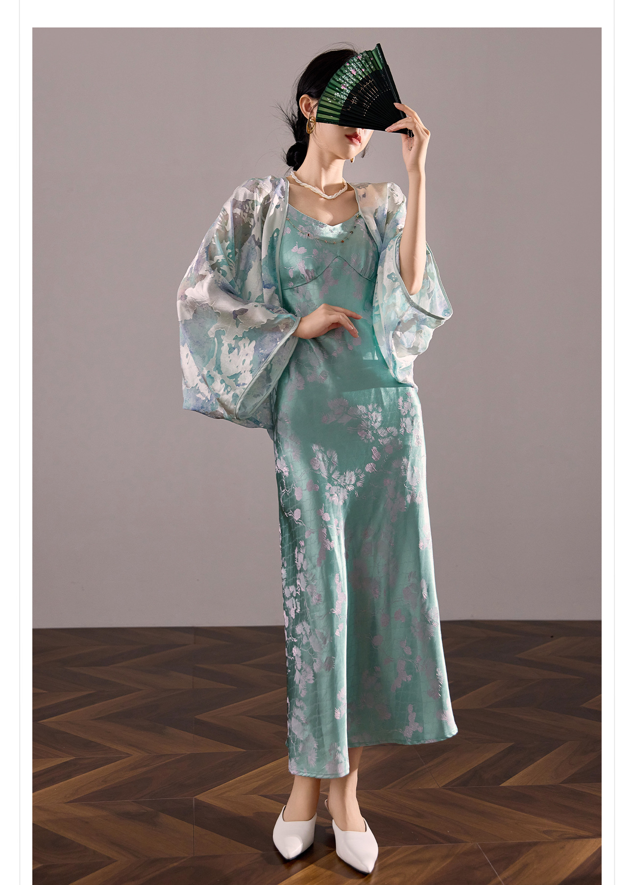 Đầm ôm body nữ chất liệu acetate hoa văn jacquard, dáng dây mảnh, phong cách tân cổ điển — màu vàng chi tiết 7