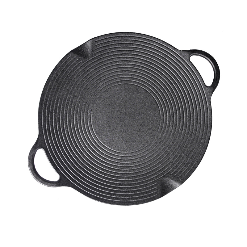 Pequeño feliz hierro fundido al aire libre bandeja de asado estilo coreano bandeja de asado doméstica sin recubrimiento antiadherente bandeja de frita tipo horno de tornillo bandeja de asado