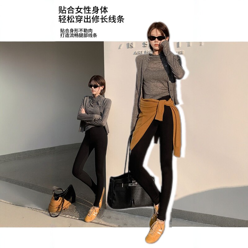 High-waisted elastic capri pants for women, slimming and form-fitting black leggings, new autumn and winter casual pants