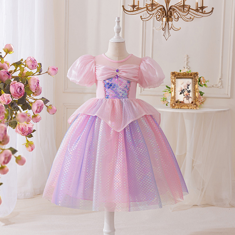 2026 Mermaid Princess Dress Children's New Purple Skirt Dress Piano Performance Costume Girls' Gauze Dress Summer