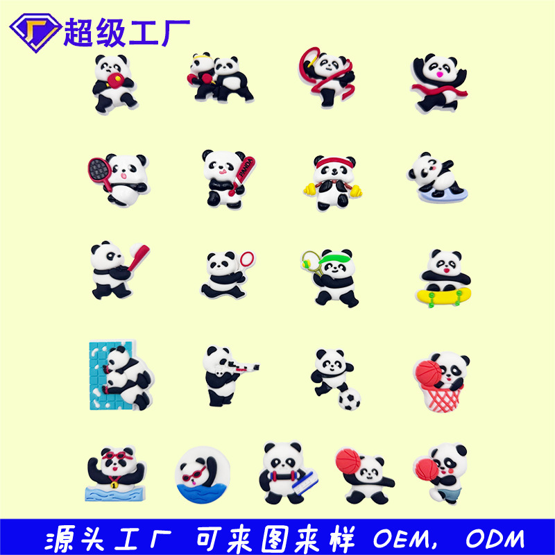 Manufacturer Wholesale Panda Athlete Shoe Charms Pvc Resin Material Clog Shoe Accessories DIY Shoe Decoration Accessories