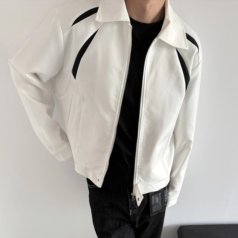 Black and White Patchwork Jacket by Zhenmei, American Style Versatile Cleanfit Patchwork Design Short Wide Jacket