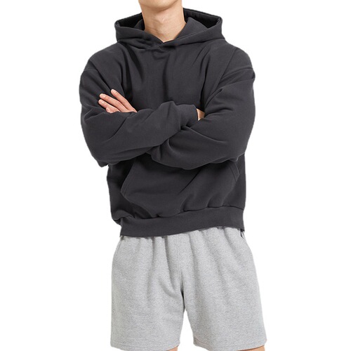 Hooded sweatshirt for men  new terry cotton solid color sports off-shoulder Hong Kong style hoodie top trendy casual jacket