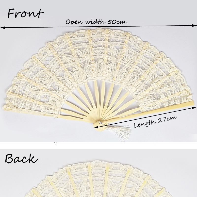 Hay en stock fan de mano de la vendimia ventilador de la boda ventilador de palacio de bambú blanco ventilador de encaje de hueso rojo Tamaño del ventilador de la boda