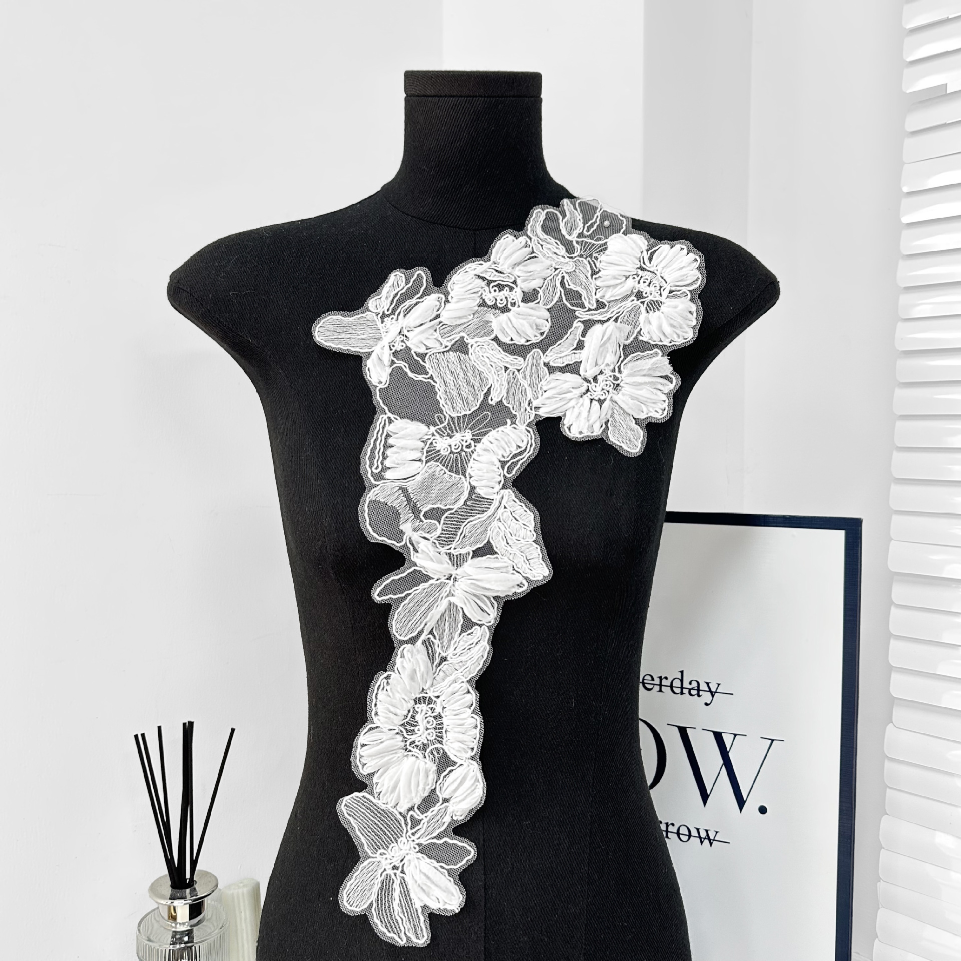 Parches de flores de encaje blanco accesorios de ropa DIY parches de collar de encaje hechos a mano accesorios de decoración DIY