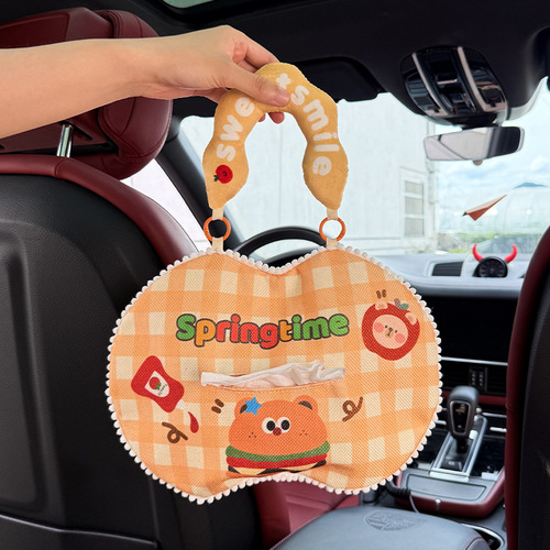 Paper Towel Holder Car Wash Cloth Storage Bag Cute Cartoon Animal Creative Wet Wipes Backrest Handle Box Suspension