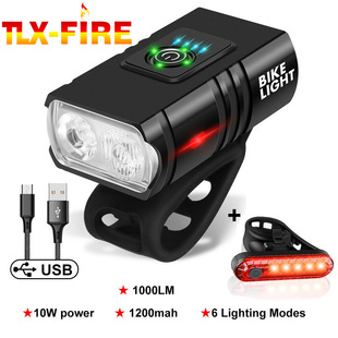 Bicycle headlight cross-border USB rechargeable aluminum alloy lighting T6 power display near and high beam warning riding light