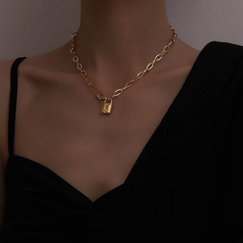 Hip-Hop Lock Stainless Steel Plating Pendant Necklace