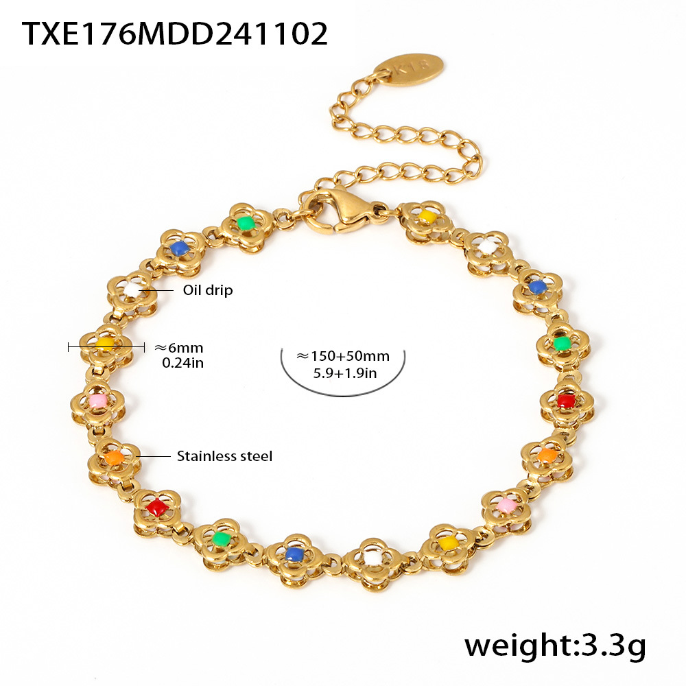 Set Collier Et Bracelet Motif Fleur En Acier Inoxydable_voghion.com