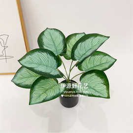 仿真绿植9头过胶手感叶植物墙配材婚庆插花园林景观室内摆设盆栽