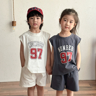 Children's Summer Sports suit Cotton Korean Women's Children's Wear Casual Baby 2025 New Boys' Vest Two-piece Set