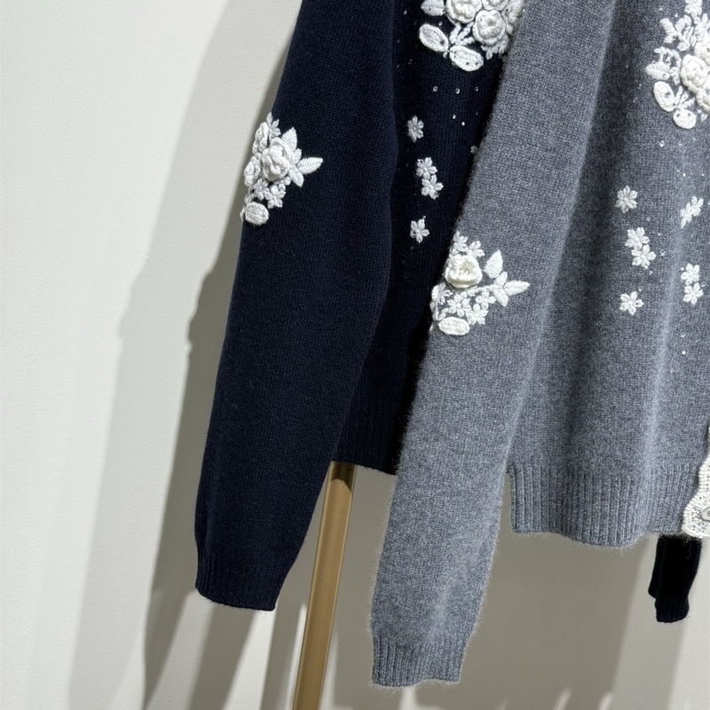 p960990dl8.17 秋冬新款重工立体花朵钩花羊绒针织开衫显瘦外套|undefined