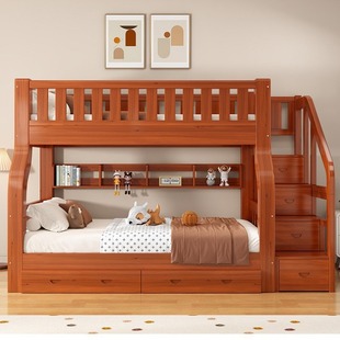 Solid Wood Bunk Bed, High and Low Bunk Bed, Small Apartment Multi-Functional Combination Children's Two-Story Bunk Bed