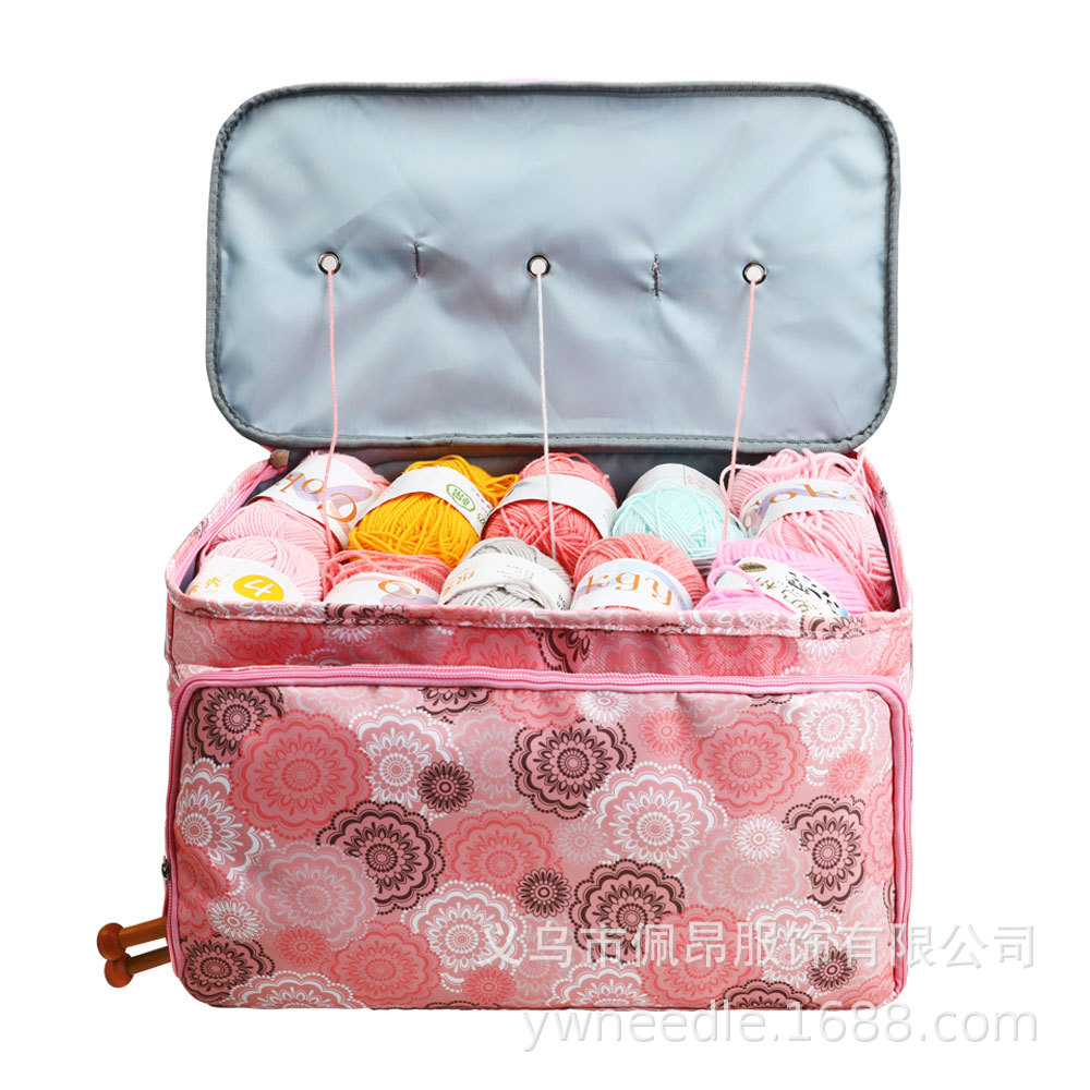 Nueva talla grande mejorada bolsa de lana de ganchillo de tres agujeros bolsa de almacenamiento herramienta de tejido de almacenamiento multifunción bolsa vacía al por mayor