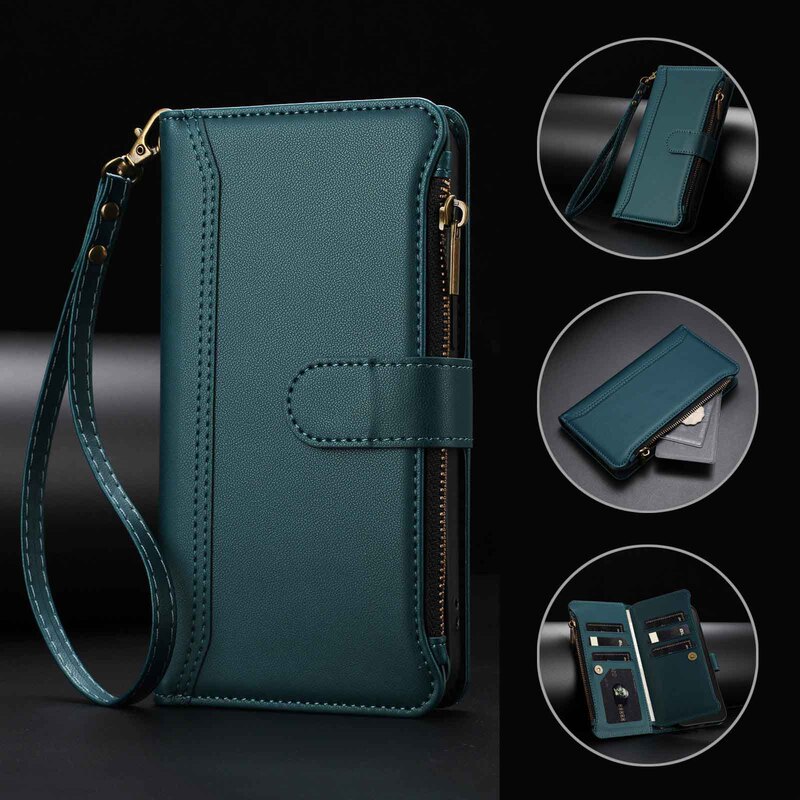 Suitable for Itel Power70 Mobile Phone Case A200 Nine-Card Zipper Leather Case S25 Flip Cover Rs4 Crossbody Protective Case