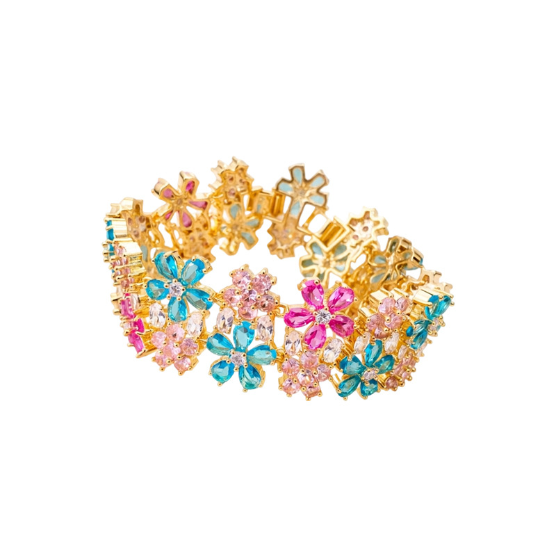 Pulsera de fichaje de flores de color de doble capa de piedra de silicio ligera de lujo pulsera de nicho fresca y dulce delicada joyería de mano de alta calidad
