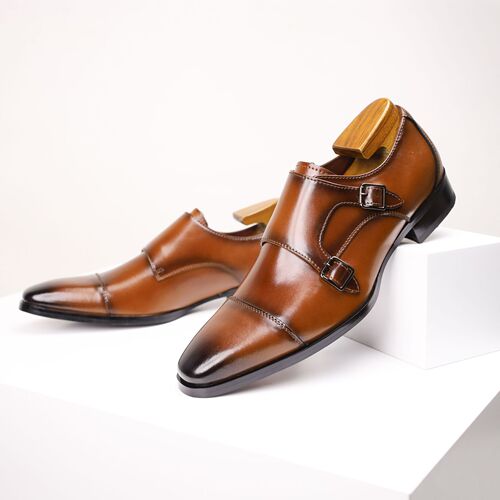 Men's Large Size Three-in-One Casual Leather Shoes, Genuine Leather Business Gentleman British Style Men's Leather Shoes, Formal Men's Monk Shoes