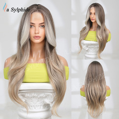 Wigs Amazon export hot sale synthetic frontal lace brown gradient long straight hair for women
