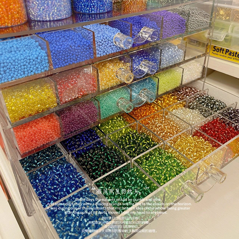 Free shipping# beaded storage box transparent compartment drawer handmade diy material accessories separate glass beads jewelry box