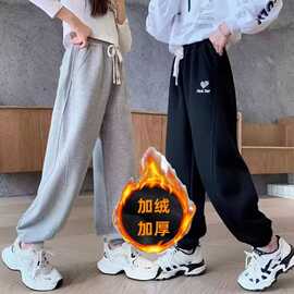 2025女童新款宽松休闲裤一体绒裤子纯棉加绒加厚秋冬束脚长裤