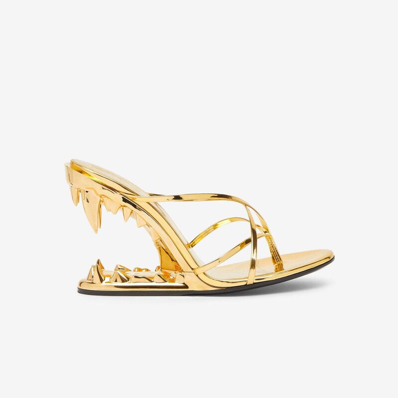 Foreign Trade Summer Women's Round-Toe Gold Tiger Tooth High-Heeled Open-Toe Slippers Sandals with Unique Heel Design, Large Size Women's Shoes