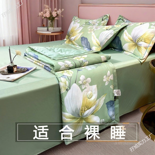 High-End Washed Tencel Summer Quilt Four-Piece Set Ice Silk Summer Cool Quilt Summer Air-Conditioned Quilt Machine Washable Single and Double Dormitory