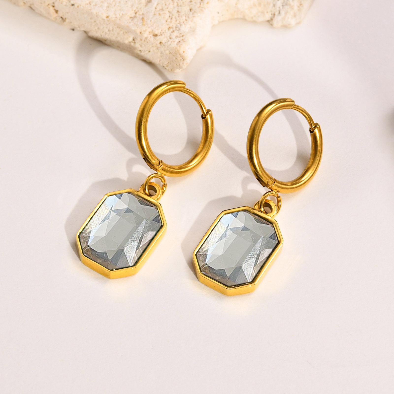 Fashion Geometric Stainless Steel Drop Earrings Inlay Zircon Stainless Steel Earrings 1 Pair
