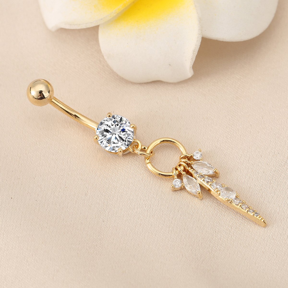 Diamond Tassel Belly Button Ring Stainless Steel Body Piercing_voghion.com