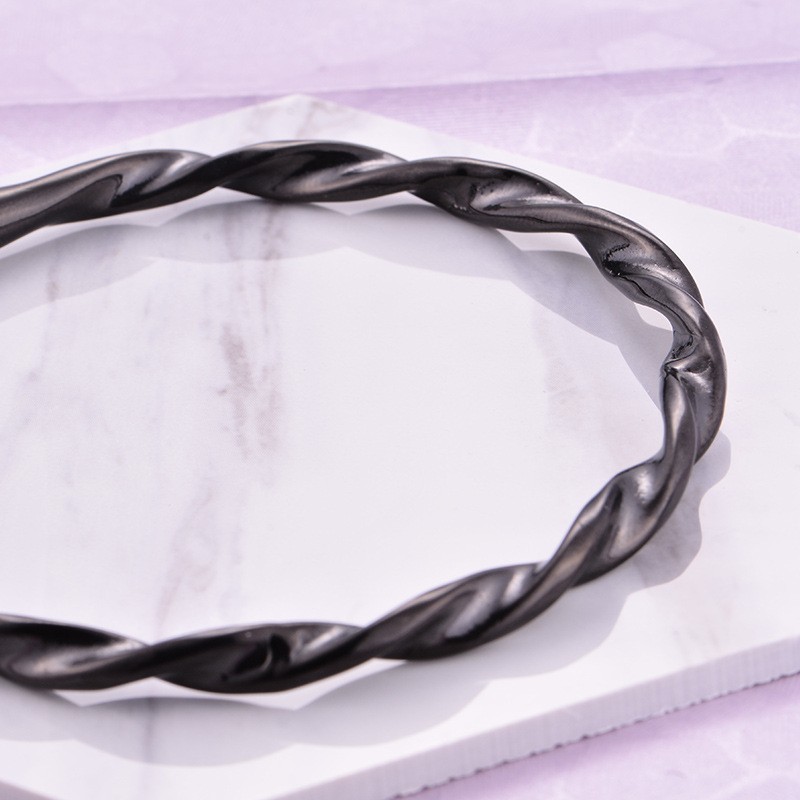 Twisted Open Bracelet Titanium Stainless Steel Minimalist Bangle_voghion.com